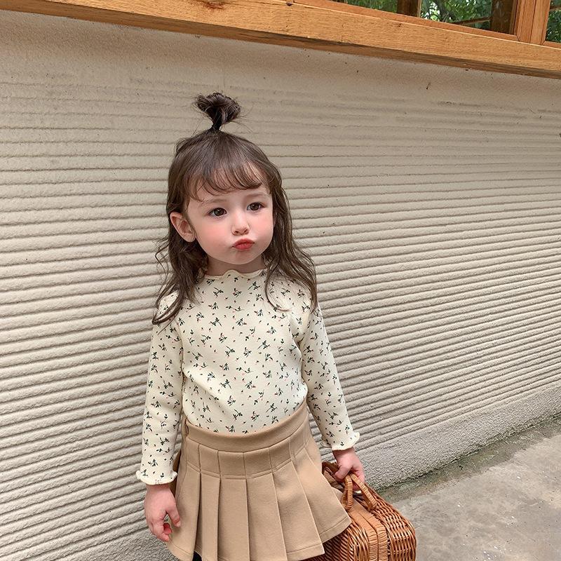 Meisjes bloemen fluwelen shirt truien herfst meisje herfst lange mouwen trui schattige kleine meisjeskleding: Beige / 2t