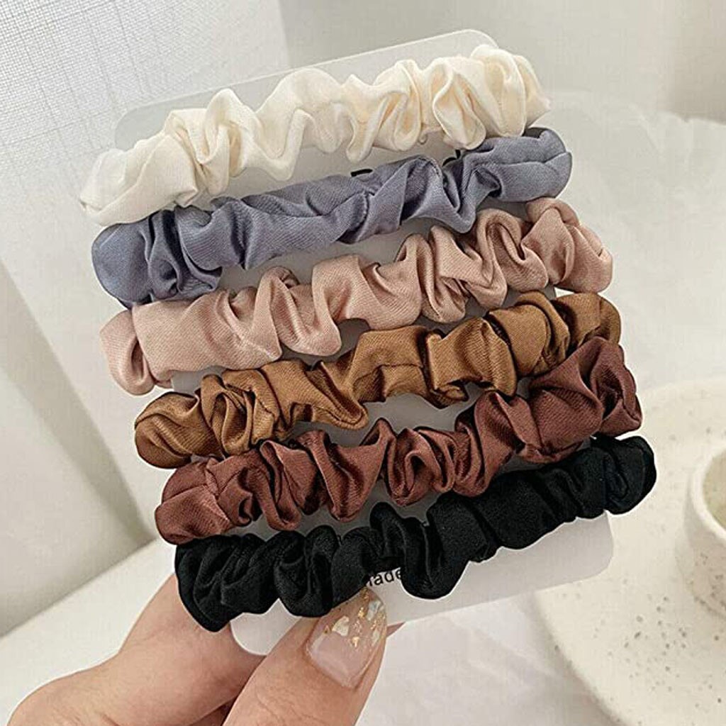 Conjunto de 6 colores de cintas para el pelo, lazos elásticos para el pelo, de satén, accesorios de cuerdas, chouchou, cheveux, femme # w