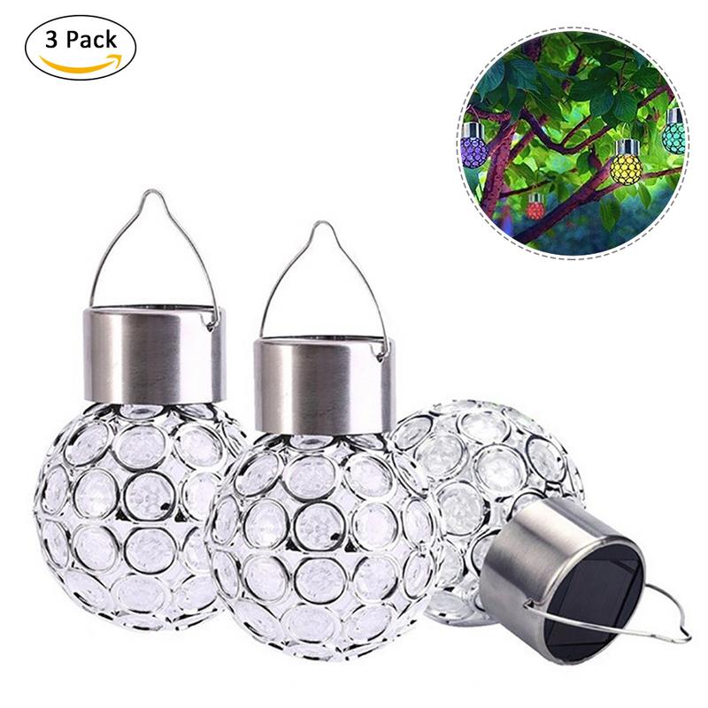 Luz LED de energía Solar para decoración, bola de cristal colgante que cambia de Color, para exteriores, jardín, patio, hogar y jardín: 3pcs