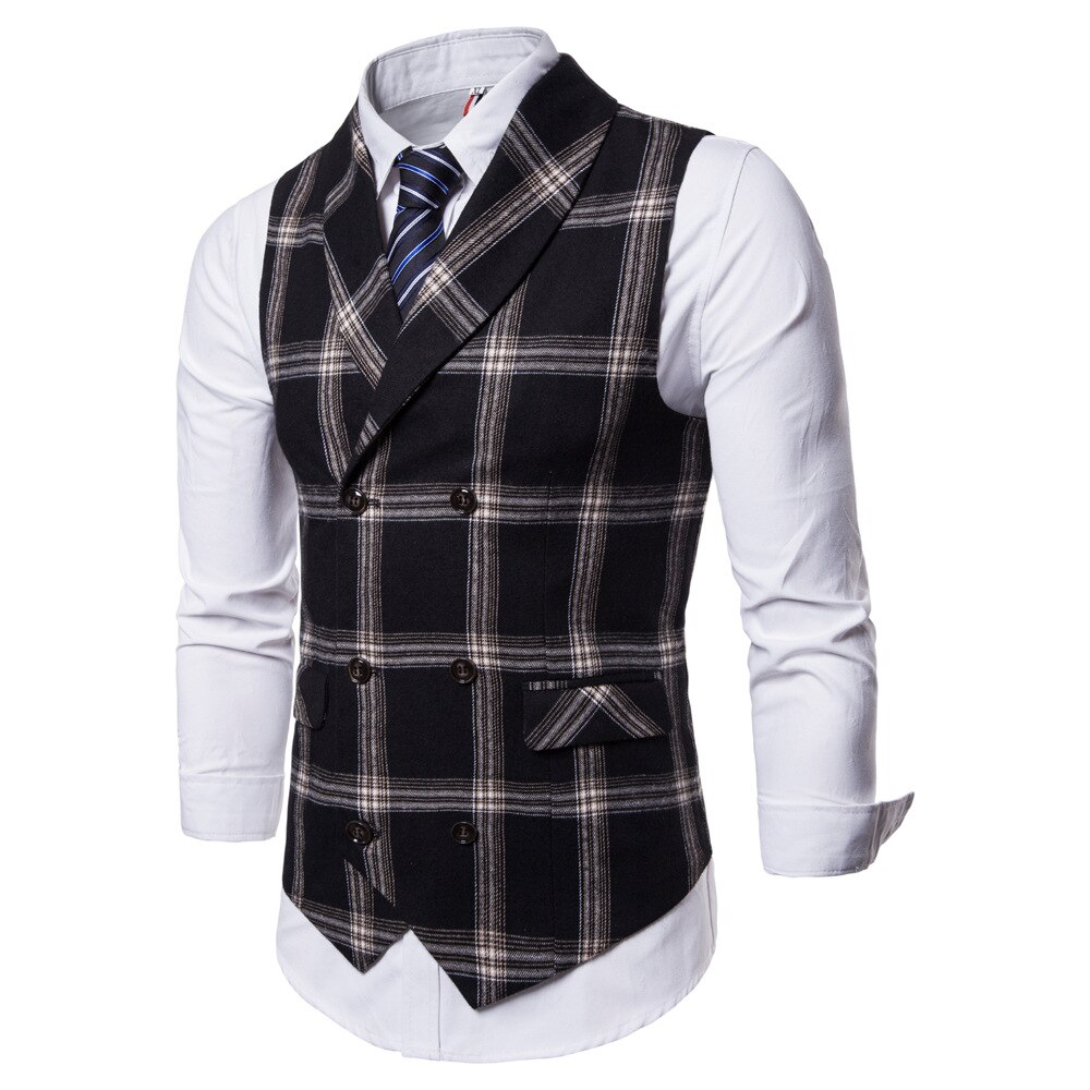 Klassisk rutete dressvest herre slim fit dobbelspent vest vest herre business bryllup smoking vest gilet homme