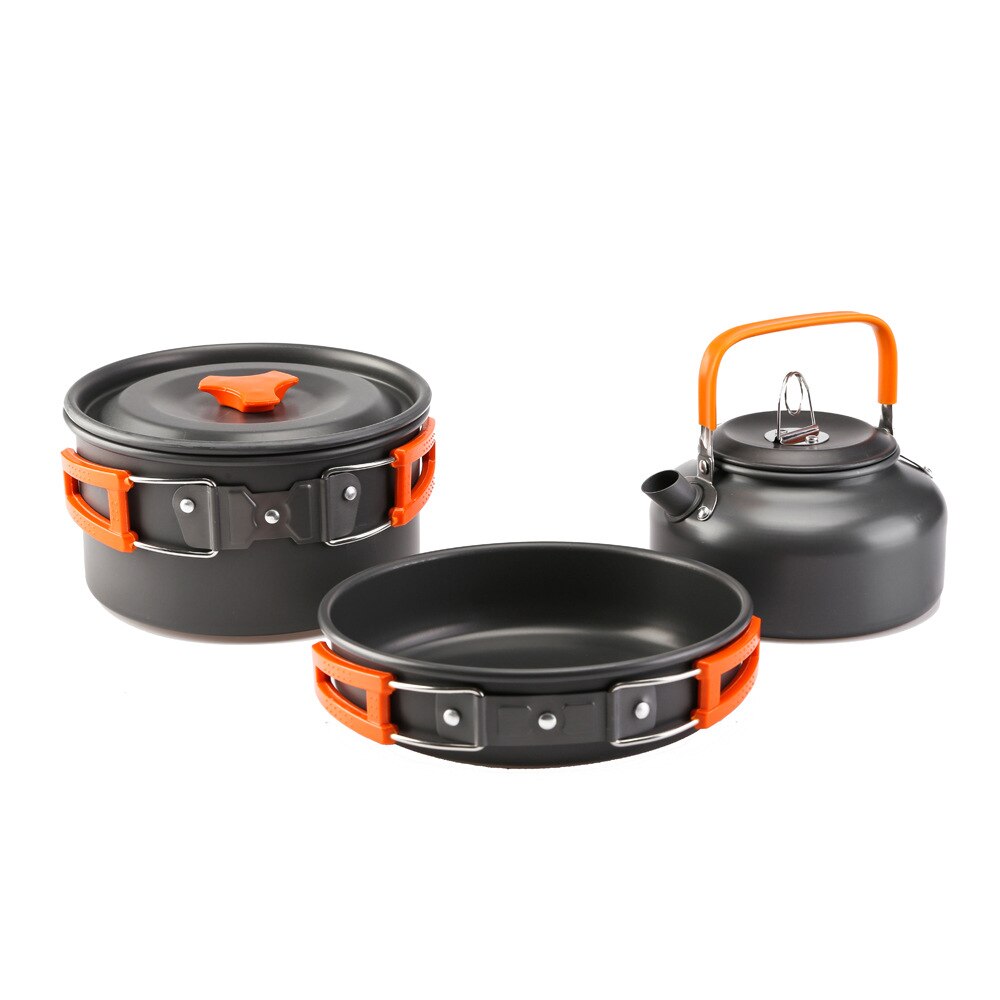 Outdoor Camping Pannenset Draagbare Waterkoker Koekenpan Pot Koken Servies Non-stick Reizen Wandelen Picknick 2-3 Persoon: Orange