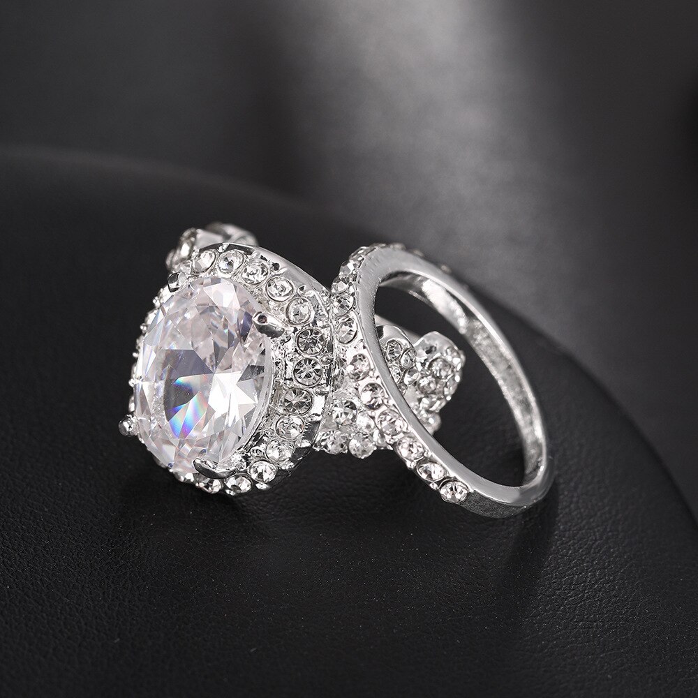 Ensemble de 2 bagues en cristal Zircon pour femmes, bijoux de fiançailles, accessoires de fête de mariage: 7