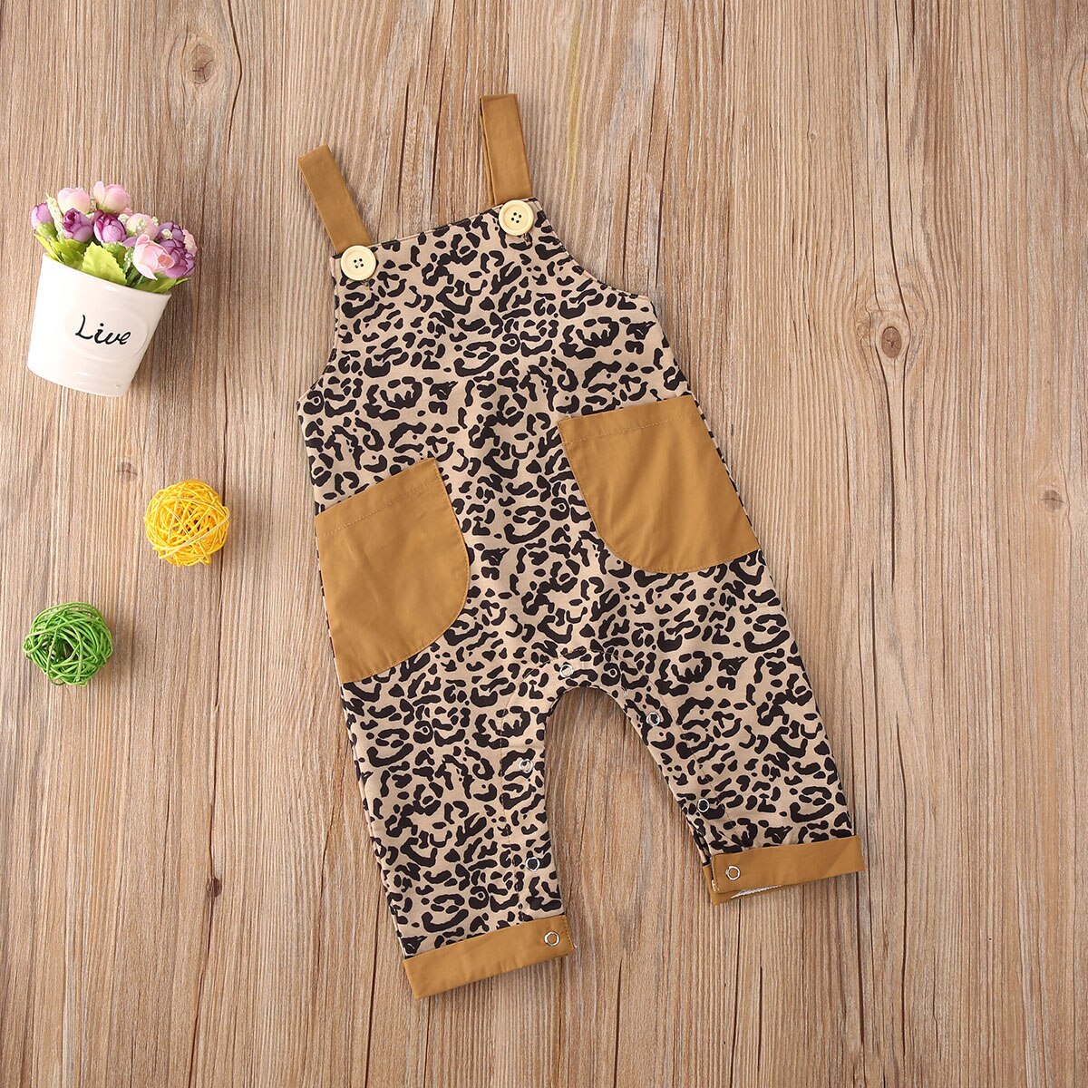 0-5Y Summer Infant Baby Girls Boys Overalls Pants Leopard Print Pocket Straight Overalls 3 Colors