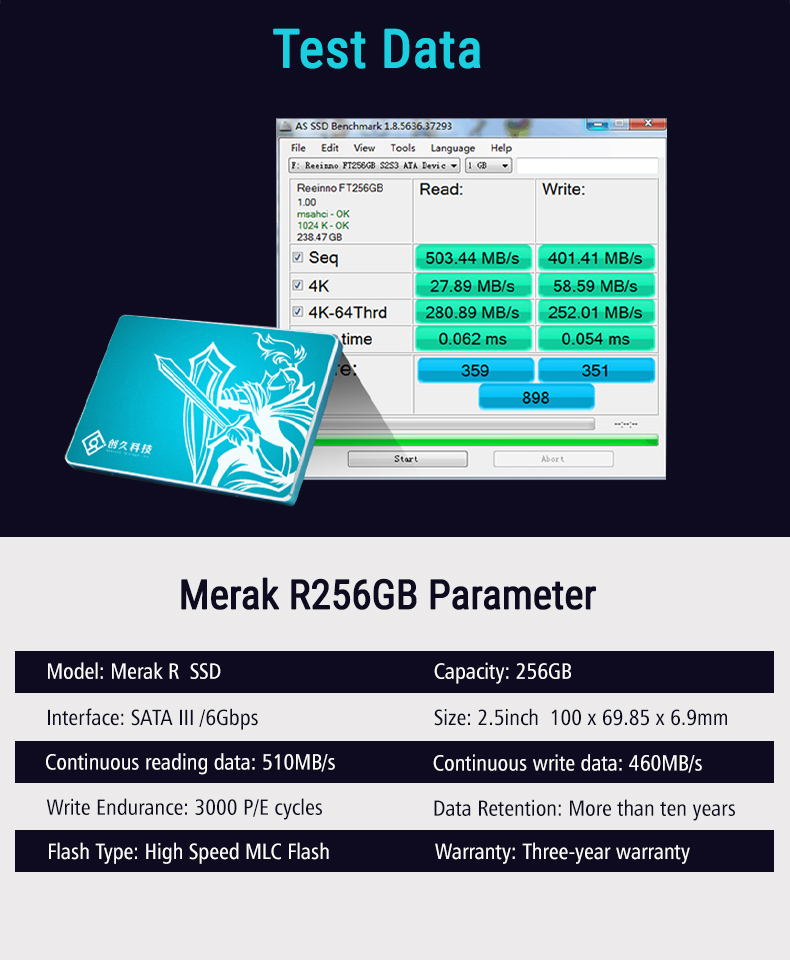 Reeinno 256GB SSD SATA3 2.5" internal Solid State Drive factory directly for Laptop desktop
