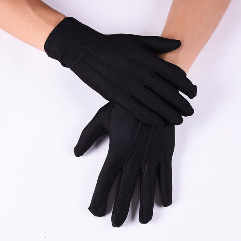Gants noirs en coton pour hommes et femmes, 2 paires, uniformes à doigt complet, mitaines de Costume, gants à main extensibles pour smoking, conduite, service, travail