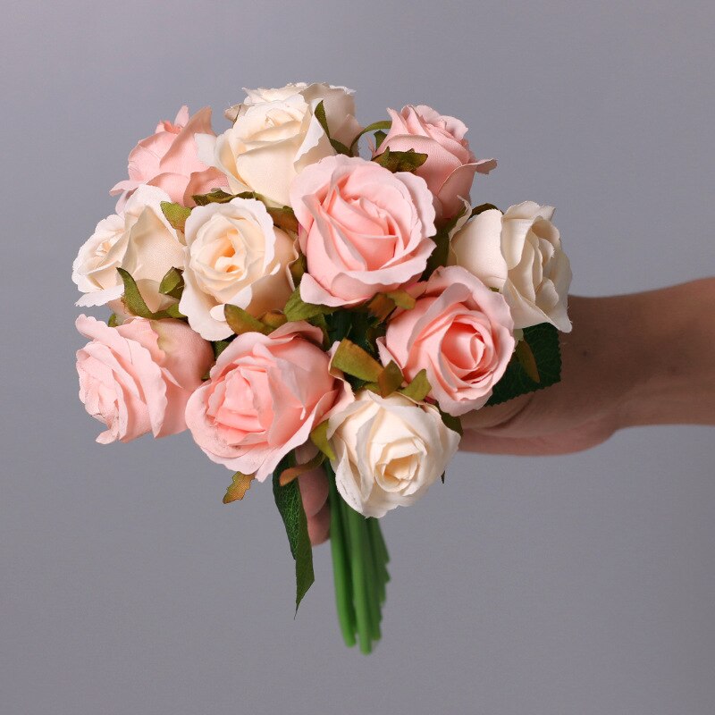 12Pcs Artificial Flowers Rose, Silk Roses Bridal Wedding 1 Bouquet Decoration Home Office Party Decor Arrangements: Champagne