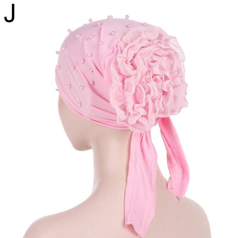 1pcs Spring Autumn Women's Accessories Headdress Muslim Big Flower Nail Bead Cap Headdress Baotou Dubai Women's Hat Leisure D4O1: J