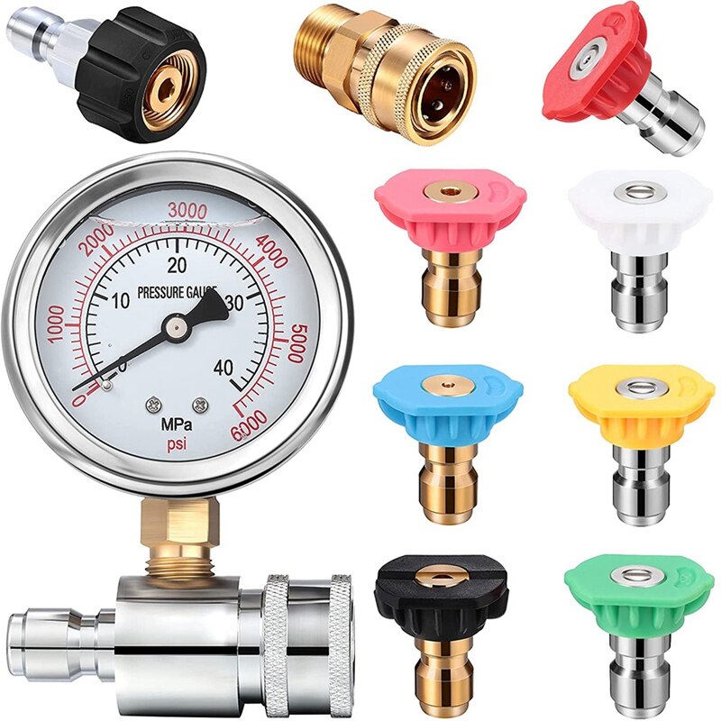 Pressure Washer Adapter Pressure Washer Gauge Kit with 6000Psi 3/8 Inch Pressure Washer Gauge, Quick Hose Connect Kit: Default Title