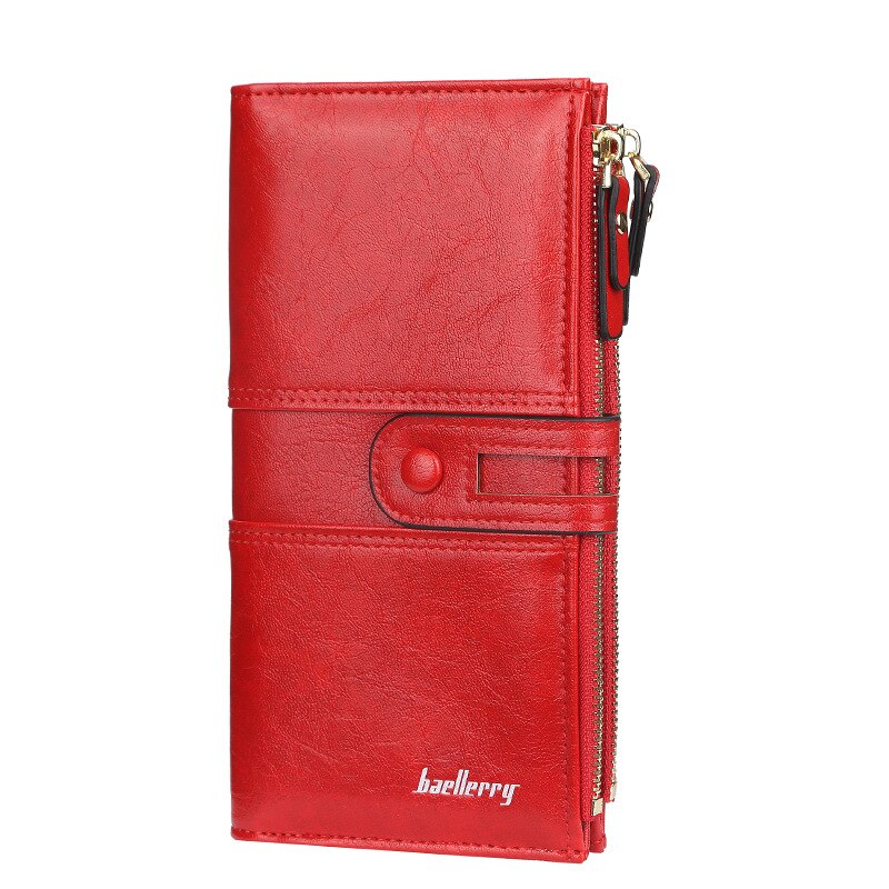 Women PU Leather Wallet Female Purses Big Capacity Hasp Zipper Purse Ladies Long Clutch Coin Card Holders: Red