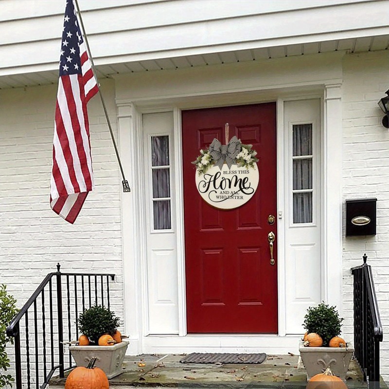 Ronde bloemenkrans houten welkom hangend ornament voor voordeur buiten herfst decor welkom boog knoop kerstversiering