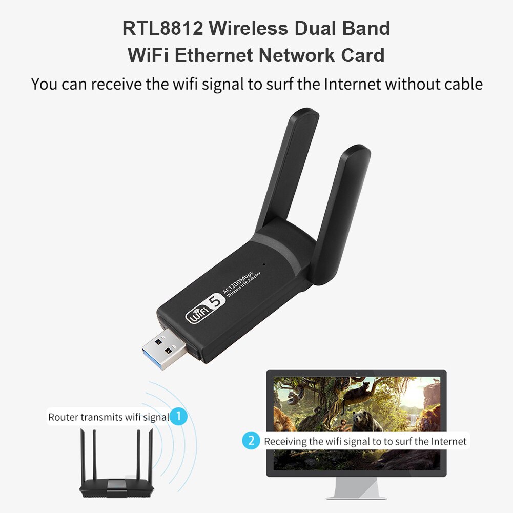 RTL8812 bezprzewodowy dwuzakresowy 2.4G 5.8G WiFi adapter sieci Ethernet 1200 mb/s karta sieciowa zewnętrznych podwójna antena