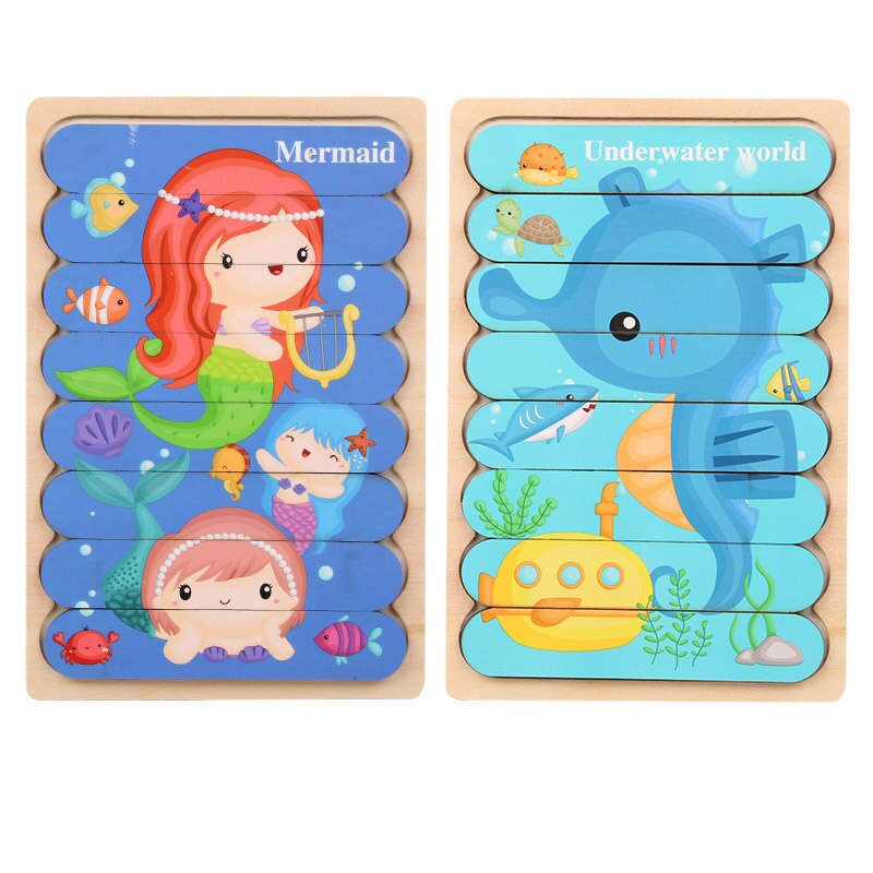 2Pcs Kids 3D Strip Jigsaw Puzzle Cartoon Animals/traffic Wooden Toy Early Learning Toys For Children Montessori Educational: 08