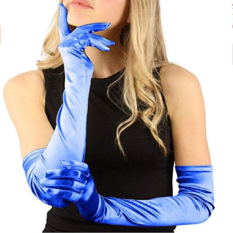 Burgundy Classic Adult Size Long Flapper Evening Party Bridal Dance Opera Length Royal Blue Satin Gloves guantes rosas: royal blue