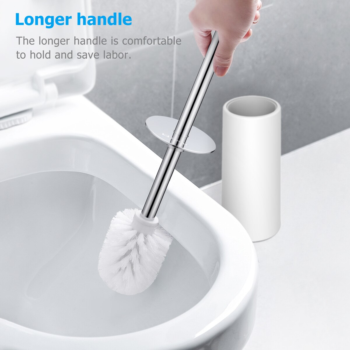 Toilet Brush and Holder Set Good Grip Compact Modern Toilet Bowl Cleaner Brush Set for Bathroom (White)