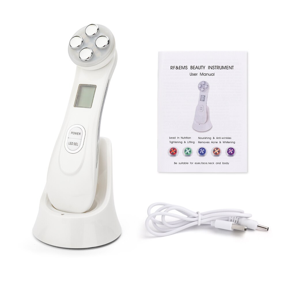 5in1 RF & EMS Radio mésothérapie électroporation visage beauté stylo radiofréquence LED Photon visage rajeunissement de la peau dissolvant rides: White no box