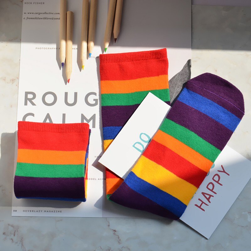 Spring Autumn Baby Girls Warm Socks Rainbow Color Tube Socks Activities Kids Cotton Long Stocking