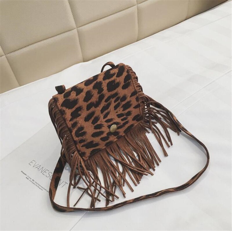 Söta mini små crossbody väskor för tjejer tofs fransade messenger bag kvinnor handväska leopard print cross body handväska flickor väskor: Gul leopard