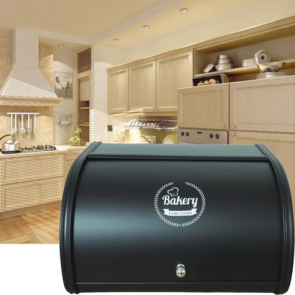 Black Metal Bread Box Bread Bin Container Roll Top for Bakery Restaurant