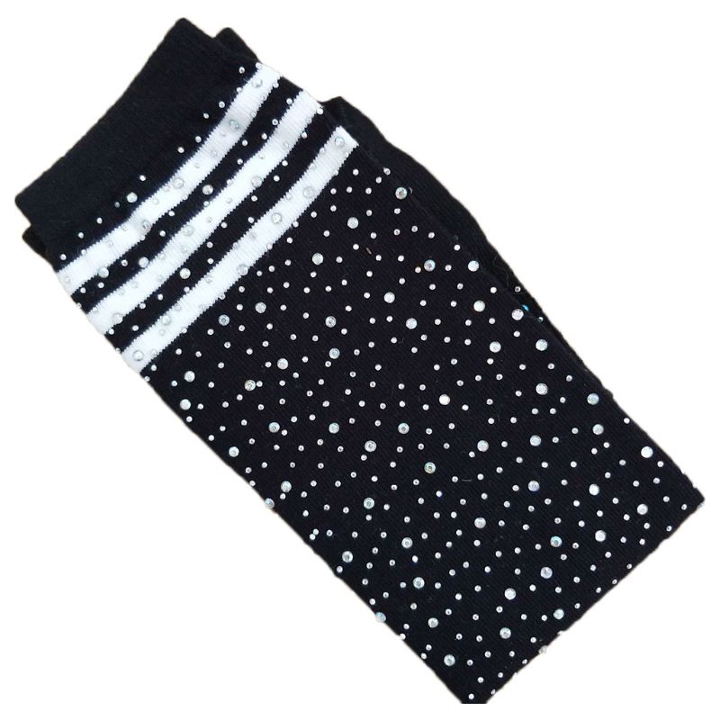 1 paire enfants genou chaussettes hautes coloré rayé strass filles bas: B