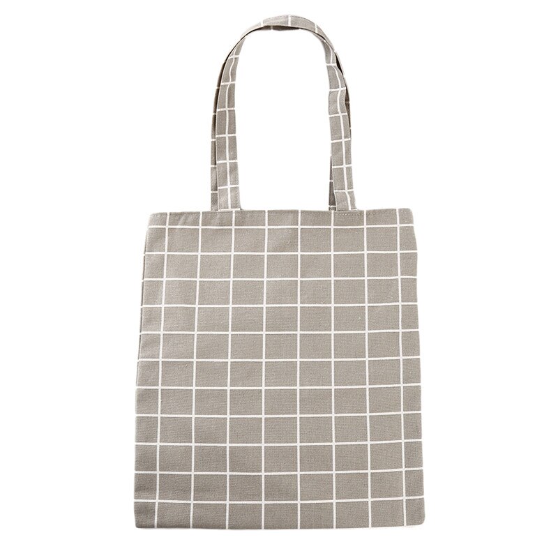 Women Canvas Plaid Eco Reusable Shopping Tote Bag Plaid Shoulder Bag Black White: Gray