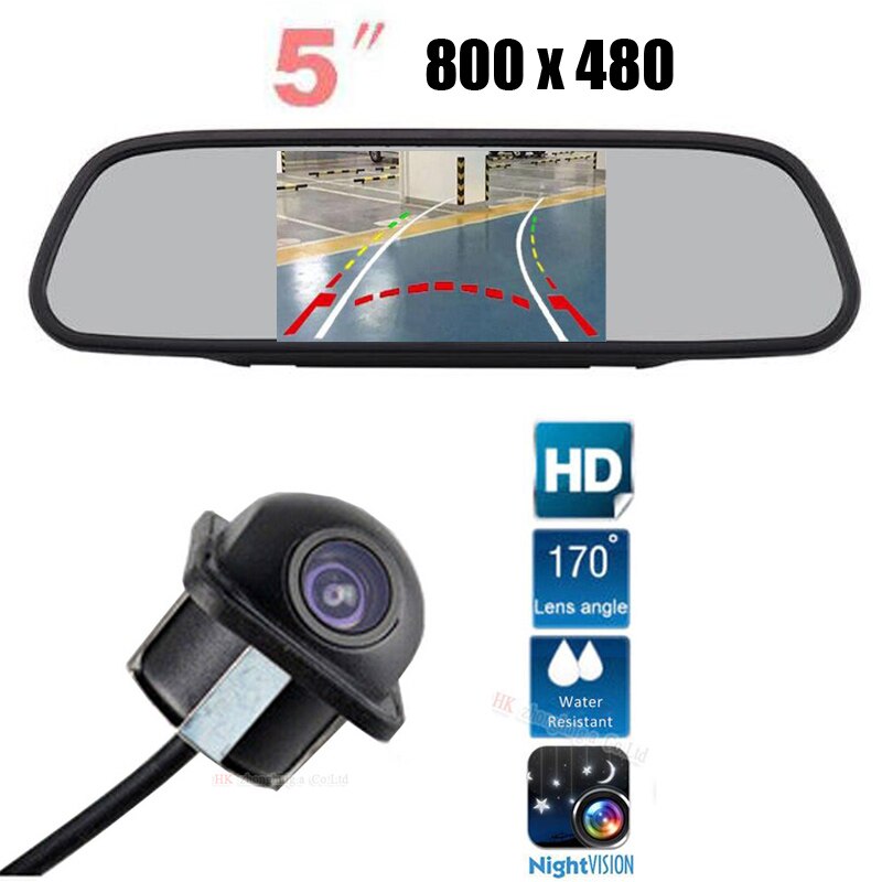 Parking auto 5 Inch LCD TFT Auto Achteruitkijkspiegel Monitor 800x480 met Dynamische Track Achteruitrijcamera CCD Backup Reverse Camera Kit