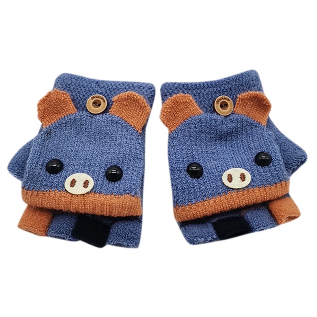 Sale1 paire de gants d'hiver pour enfants | Gants pour enfants femmes, garde au , doux, tricotés, rabattable, sans doigts: Bleu