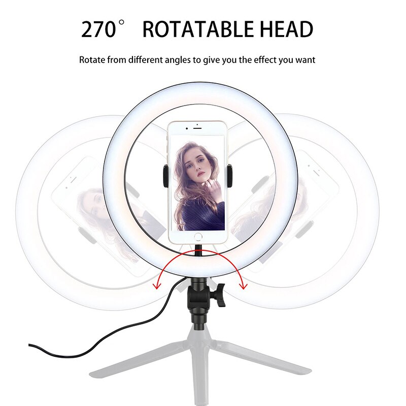 10 Inch Led Ring Tricolor Licht Invullen Voor Selfie Make Fotografie Video Live Lamp Opname Video Verlichting
