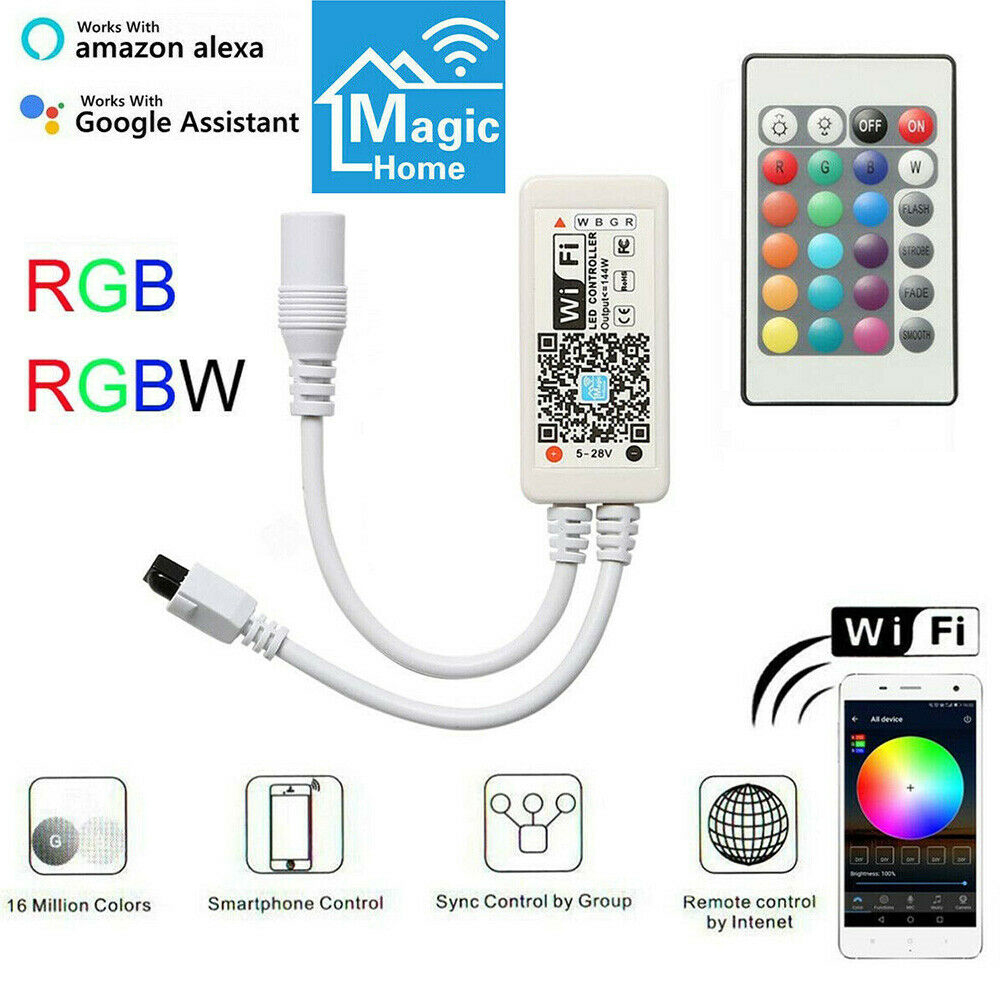 Magic Home DC5V 12V 24V Wireless WiFi LED Controller RGB/RGBW RF IR Remote Alexa Google for 5050 WS2811 WS2812B Pixel led strip