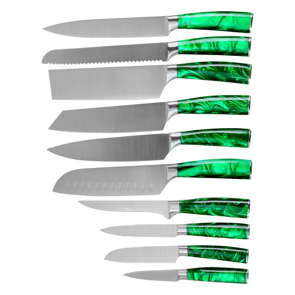 XYj-Juego de cuchillos de cocina de acero inoxidable, juego de cuchillos con Mango Verde de 8 pulgadas, Santoku, cortador de pan de Chef, rebanador chino 3CR13