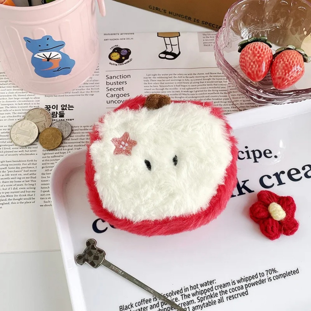 Kawaii Cartoon Mini Apple Plush Zero Wallet Girl Cute Plush Coin Wallet Key Storage Bag Children's Party: black