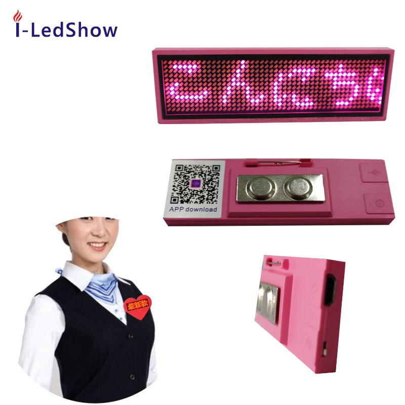 Wearable Pin LED Name Badge Tag With Scrolling Message Programmable Mini Display led display badge