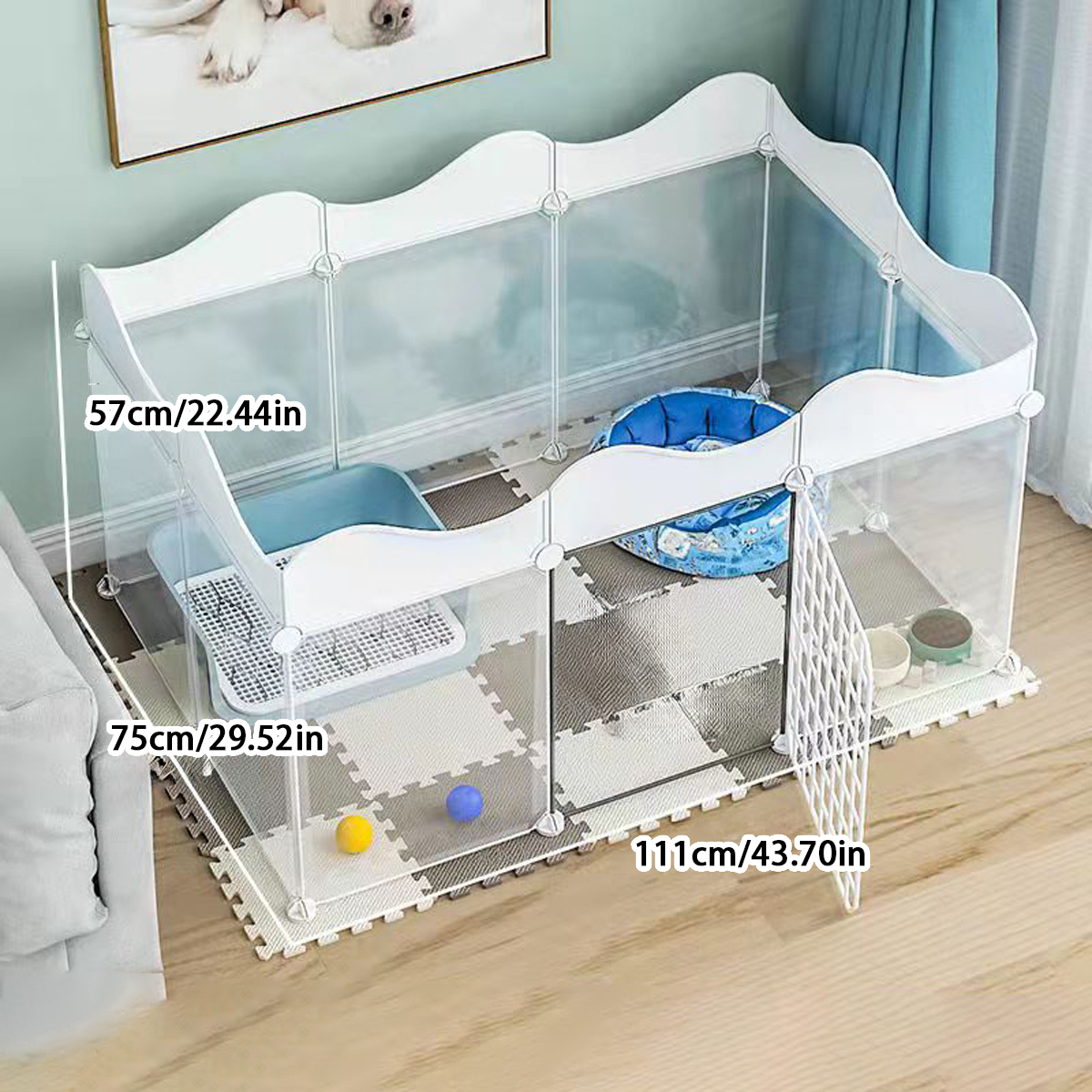 Dog Fence Indoor Household Small Size Dogs Fence Teddy Rabbit Pet Isolation Door Guardrail Cat Cage Anti-Jailbreak: Blue