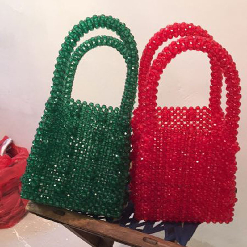 Crystal Evening Bag - Woven Bead Handbag - Soft Tote Bag - Two Handles - SATSEED