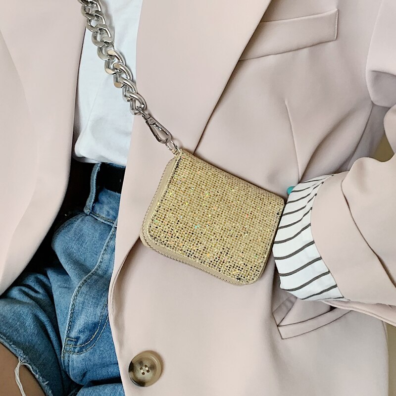 DKQWAIT Shoulder Bag - Small Square Flap Bag - PU Leather - Zipper Closure - Party & Evening