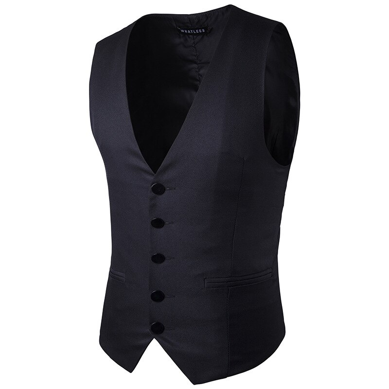 Men Suit Vest Classic V Collar Dress Vest Men Slim Fit Wedding Party Prom Waistcoat Mens Business Formal Vest Black Gilet Homme: black / XL