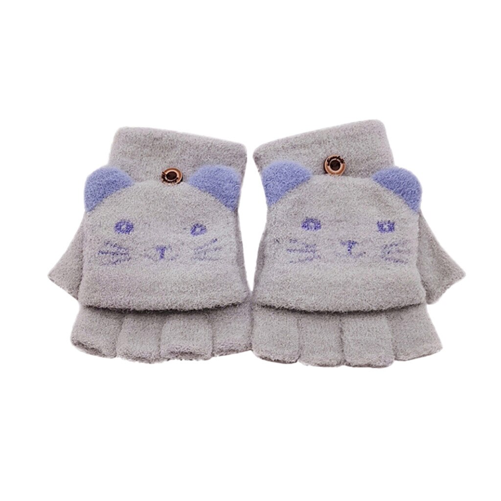 Mitaines d'hiver en laine tricotée pour -né, en velours épais pour enfants, garçons et filles, motif dessin animé, couleur Patchwork, gants chauds tricotés # C: C