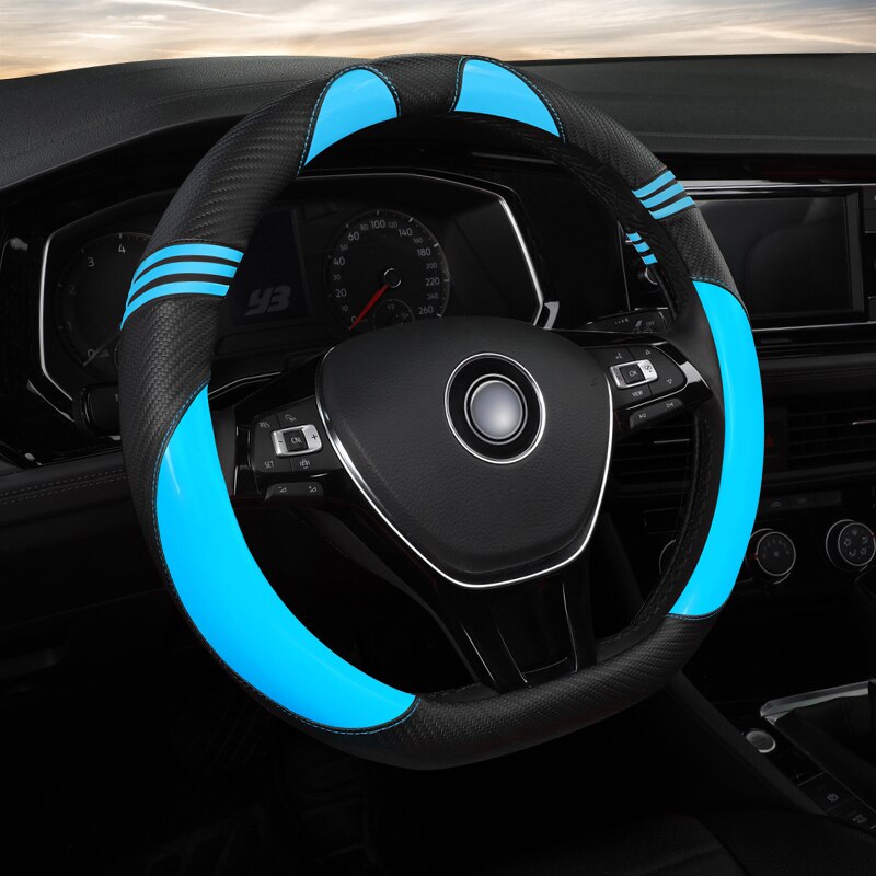 Fundas de volante de coche de cuero ecológico de cobertura completa, Funda de cuero PU para volante de ford ranger s-max smax tourneo connect: Azul