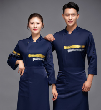 Hotell restaurant kjøkken baker kake kjeledress unisex kokk uniform matservering matlagingsuniform catering klær lange ermede topper: Blå / Xxl