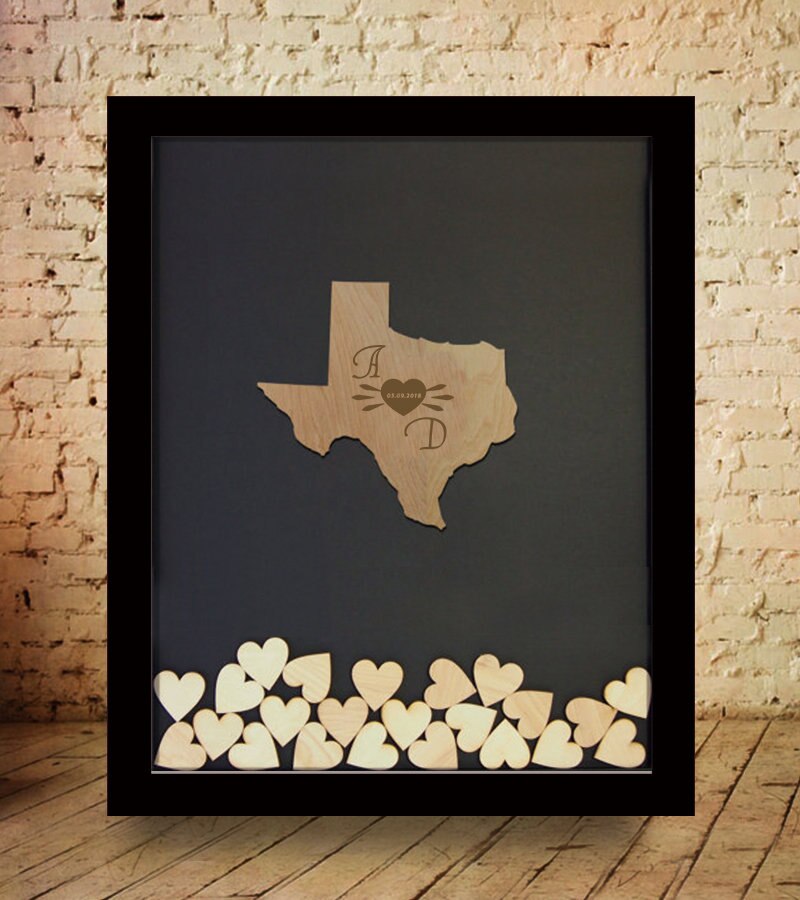 Libro de invitados clásico de madera para boda, caja de caída de mapa con corazones, alternativa de libro de invitados de Mr &amp; Mrs, libro de invitados de boda.