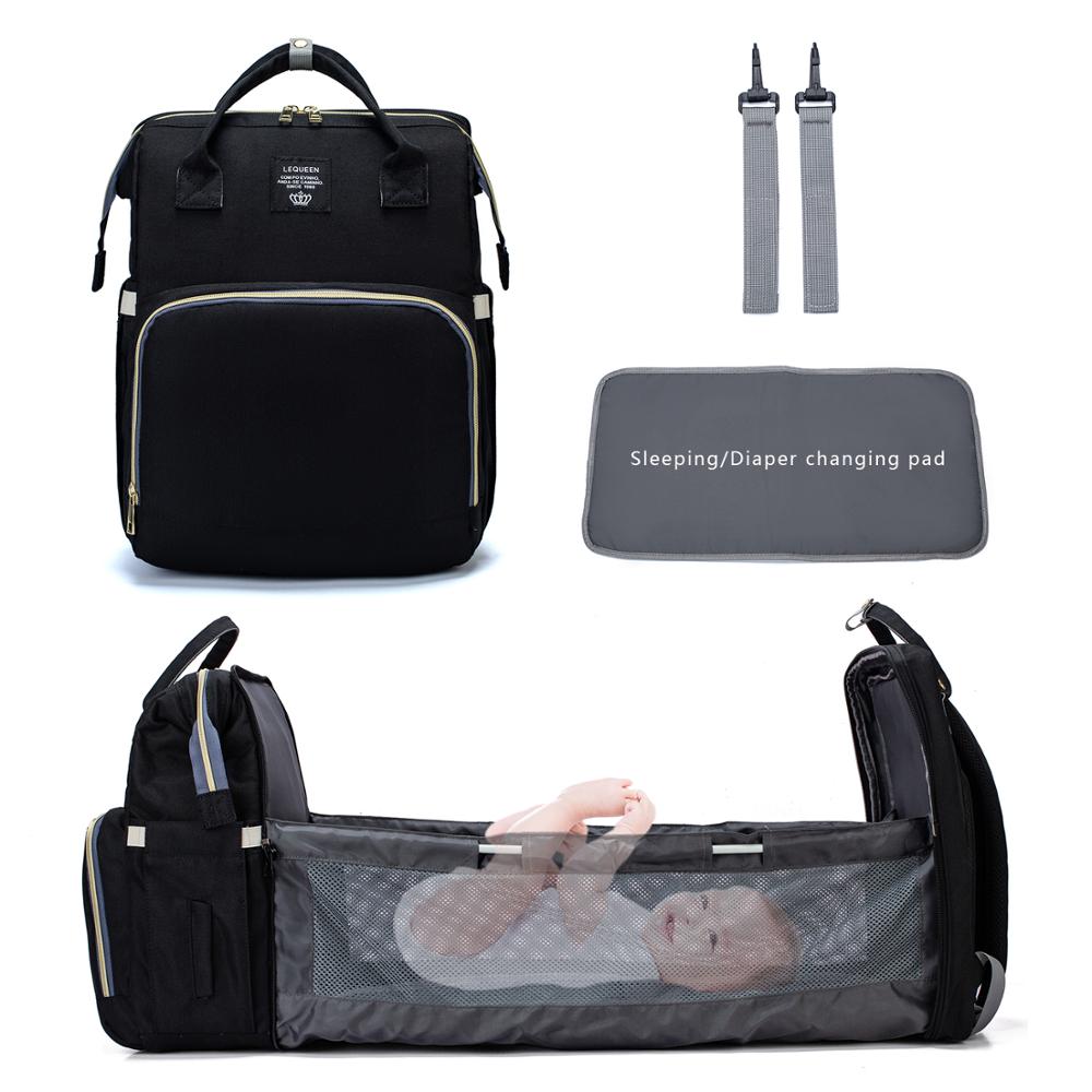 Lequeen – sac à langer en tissu imperméable pour maman, de berceau, sac à dos à crochets pour matelas à langer, sac de lit de maternité LPB22: LPB22-black