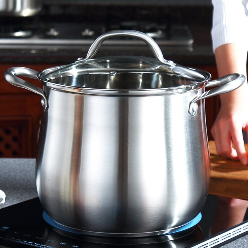 22cm304 Stainless Steel Soup Pot Double Ear Double Bottom Drum Type Super High Pot