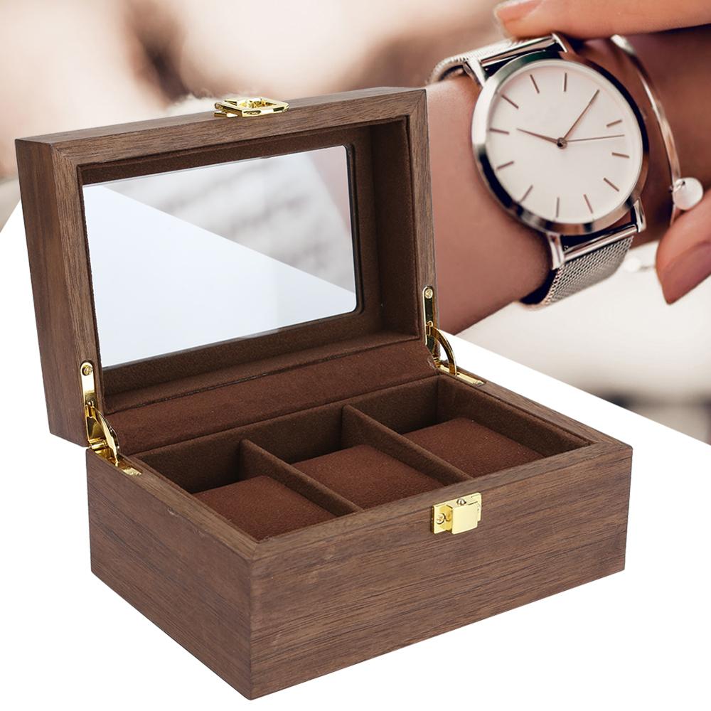 3 Grids Houten Watch Display Box Horloge Opbergdoos Vintage Horloge Organizer Box Kist Voor Horloge Houder Verpakking Thuis