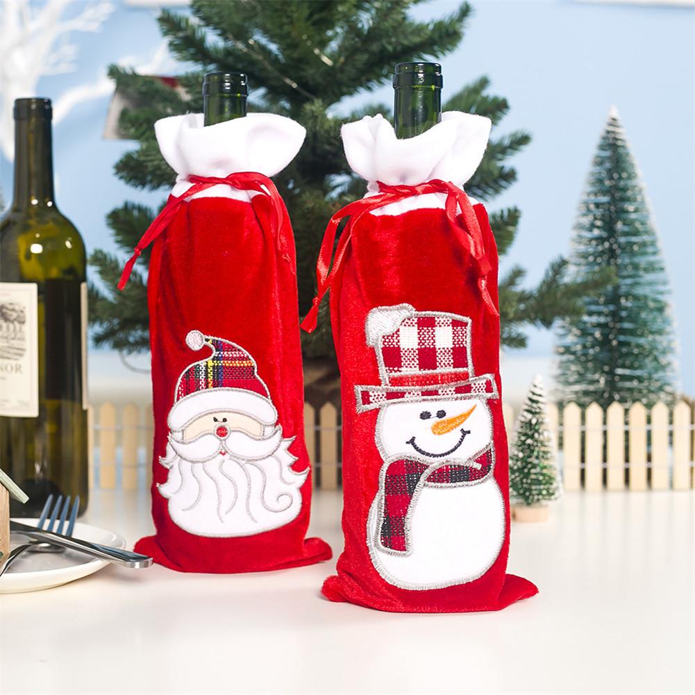 Kerst Wijnfles Cover Kerstman Sneeuwpop Fles Cover Champagne Fles Cover voor Nieuwjaar Xmas Diner Party Keuken Decor