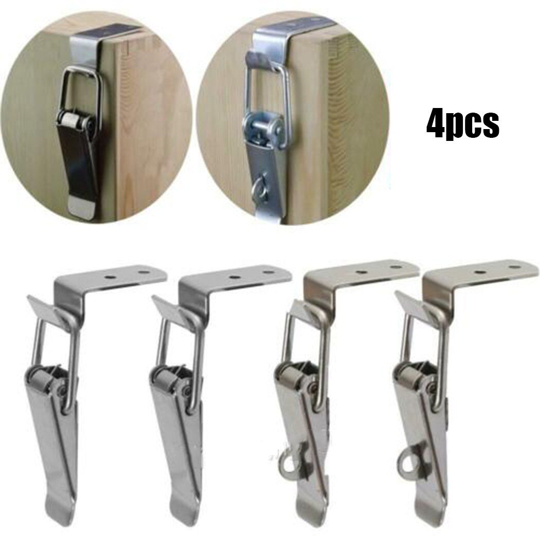 4pc Silver Latch 90° Stainless Steel Spring Loaded Draw Toggle Latch Clamp Clip Set Cabinet Hardware