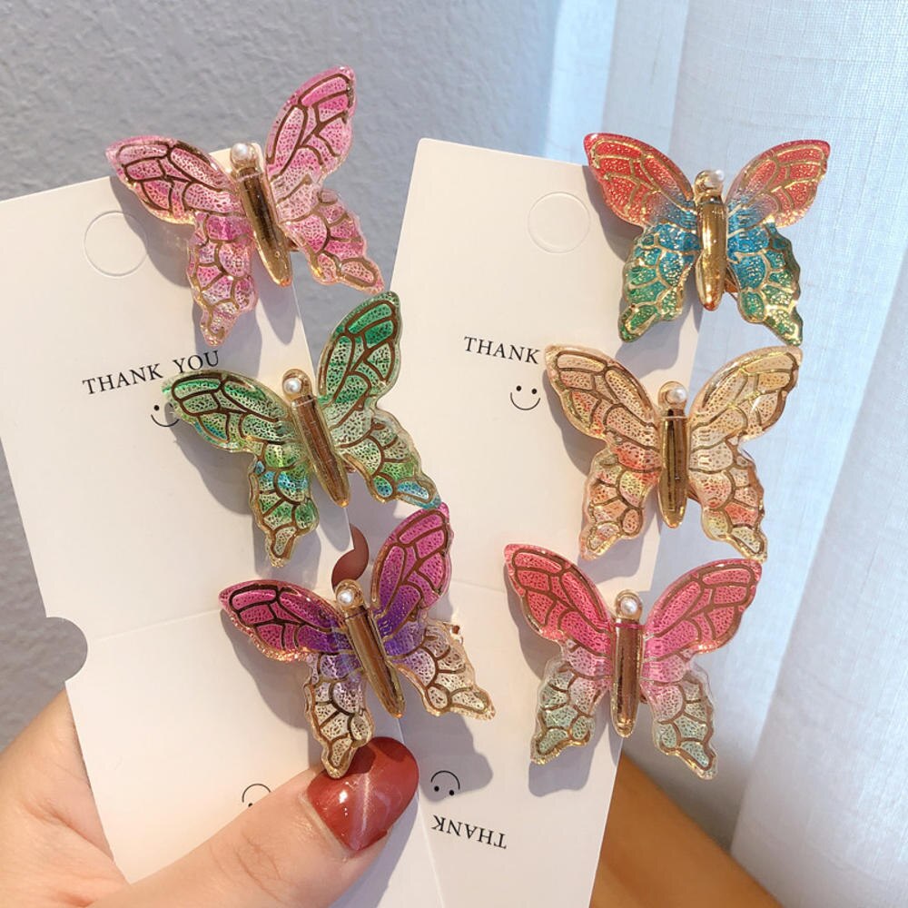 Koreanische Gebühr Schmetterling Haarnadel Bunte Gradienten Haar Clips für Frauen Mädchen Spange Fliegen Schmetterling Haar Zubehör