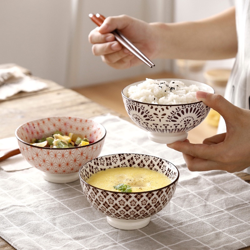 Nordic machine-printed under-glazed ceramic tableware Japanese 4.5-inch high-foot anti-scald soup bowl millet rice bowl