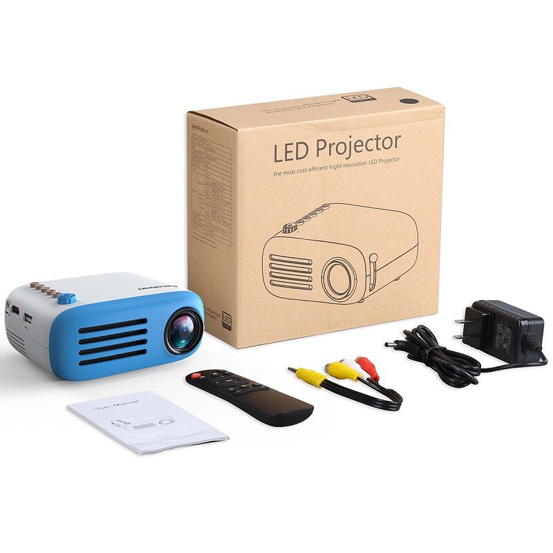 Exquizon YG200 LED proyector portátil 3,5mm 320x240 HDMI USB Mini YG320 PK YG300 proyector DE LA CASA reproductor de medios: Blue YG200