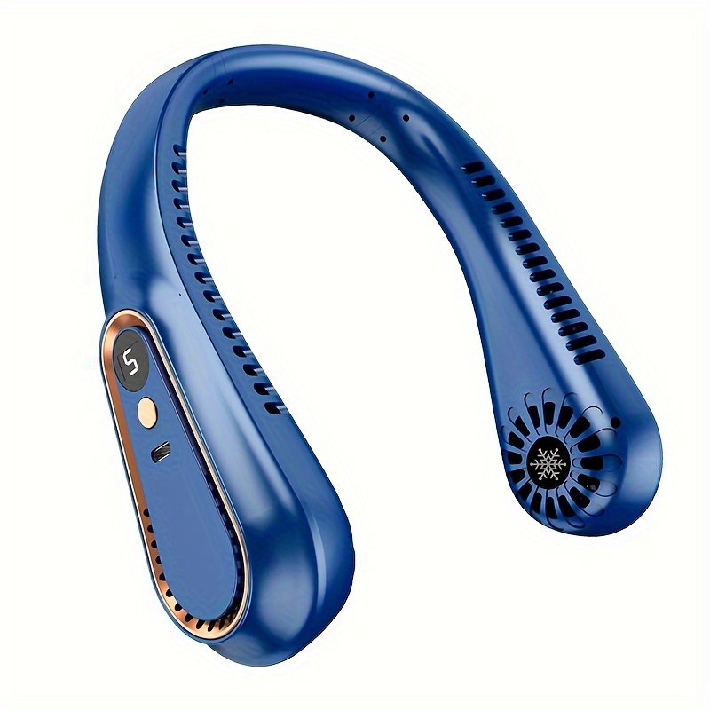 Hanging Neck Fan Digital Display Power Ventilador Bladeless Neckband Fan Portable Mini Air Cooler USB Rechargeable Electric Fans: Navy