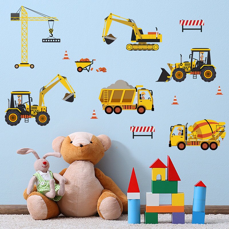 Engineering Vehicles Cartoon Wall Stickers for Kids Room Decoration Home Decor Art Murals Removable DIY Decals for Kindergarten