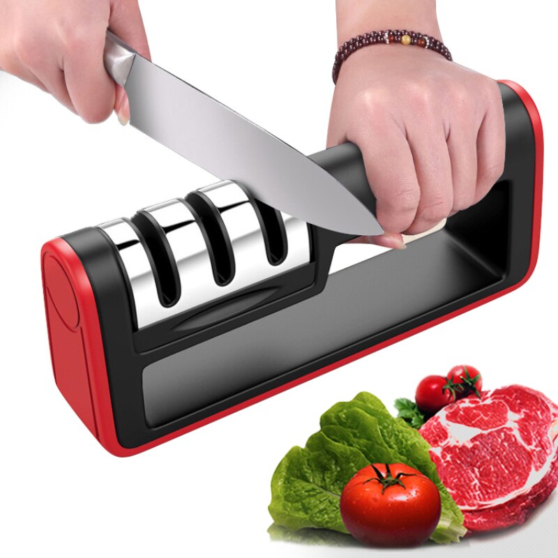 Knife Sharpener Diamond Quick 3 Stages Sharpener Knife Sharpening Tools Sharpening Stone: Red